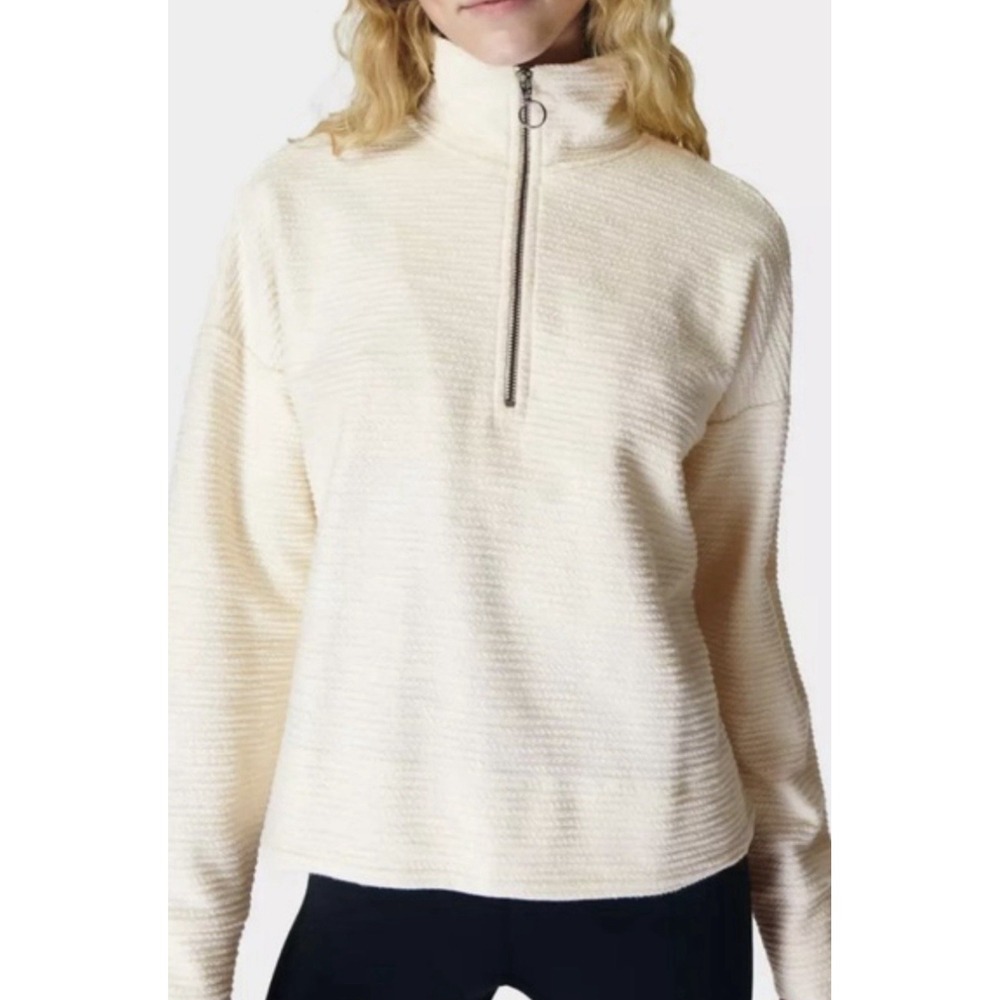 Sweaty Betty Rest Up 1/2 Zip Pullover Sweater Ivory Sz Small Oversized Athletic‎